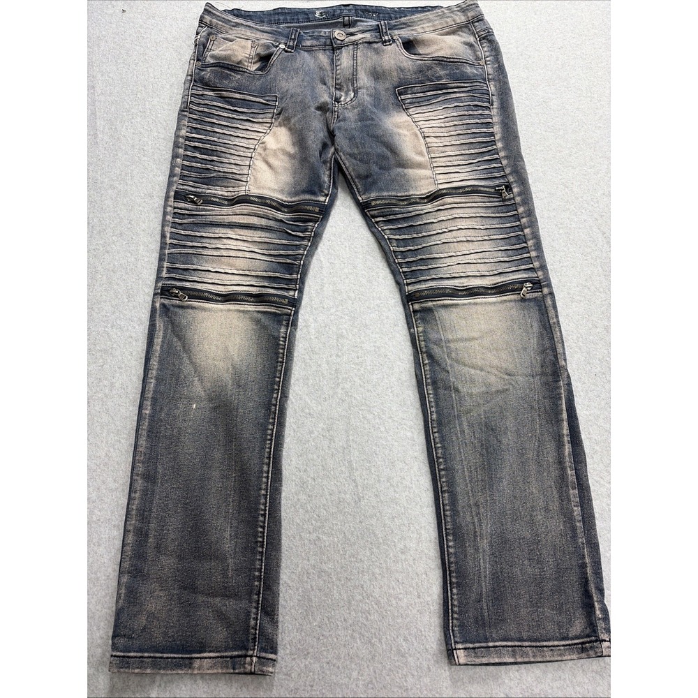 Fusai Distressed Vintage Skater Biker Jeans Men Size 38 X 32 Zipper Hit